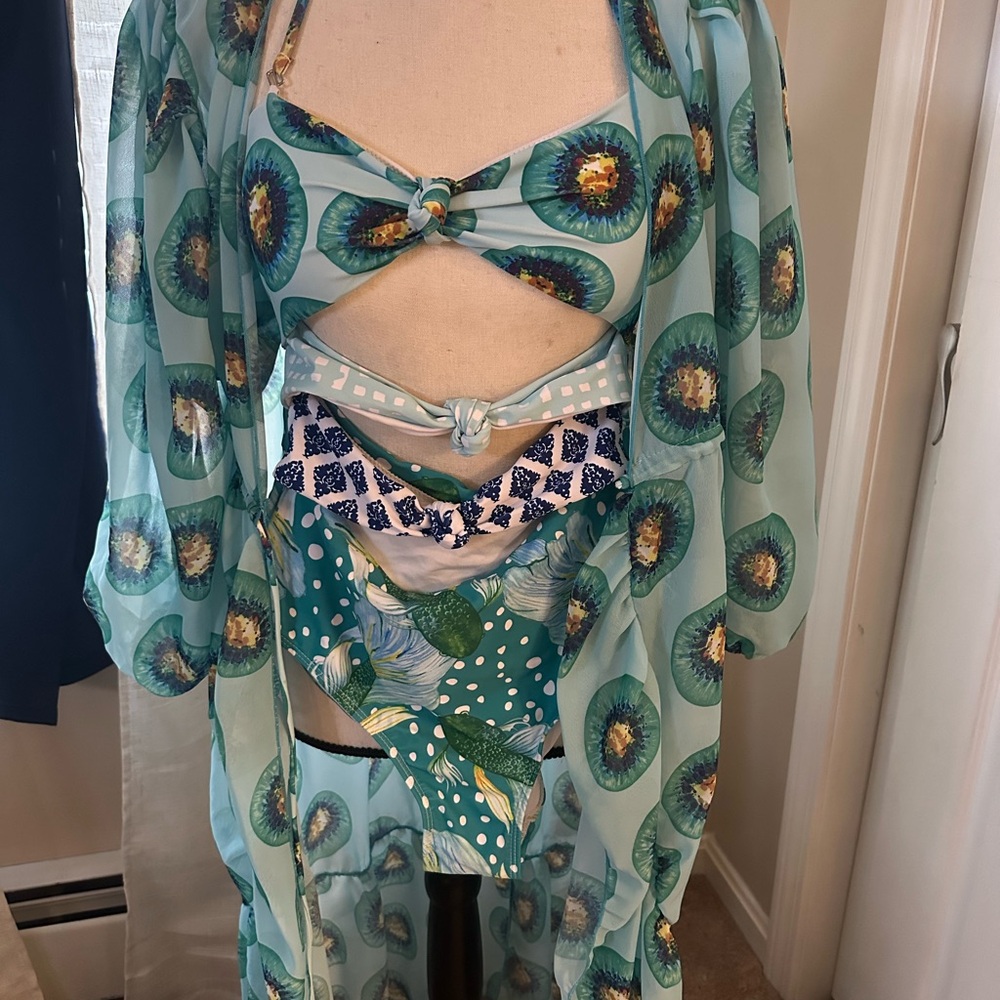 Tropical Print Swimsuit with Sheer Cover-Up